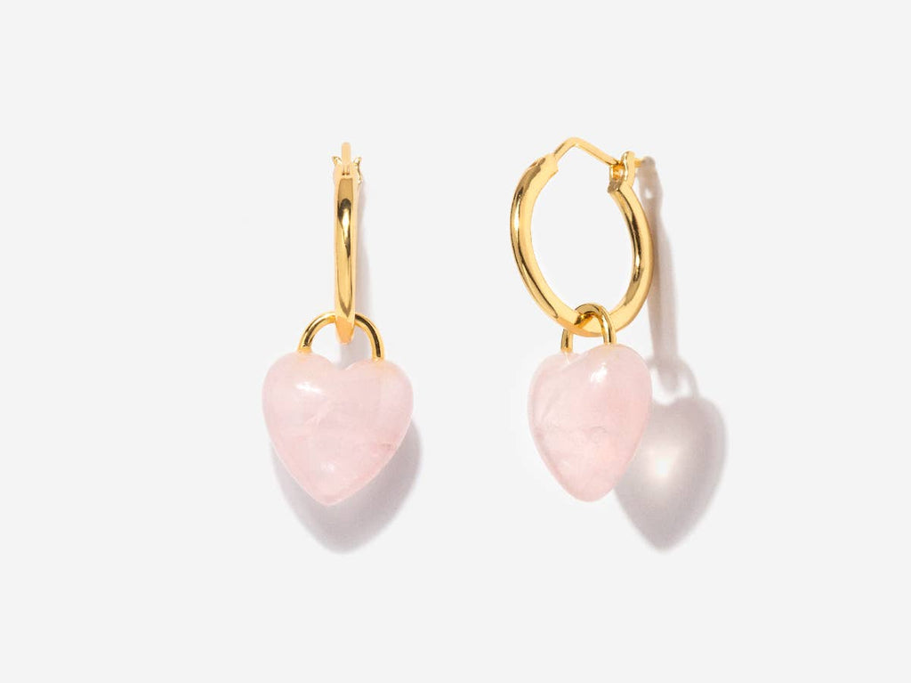 Pink Quartz Puffy Heart Hoop Earrings