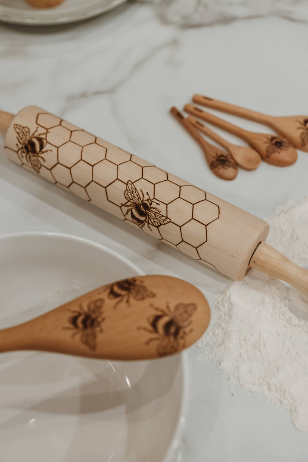 Wooden Rolling Pin, Bumblebee, Honeycomb, Fall Kitchen Decor