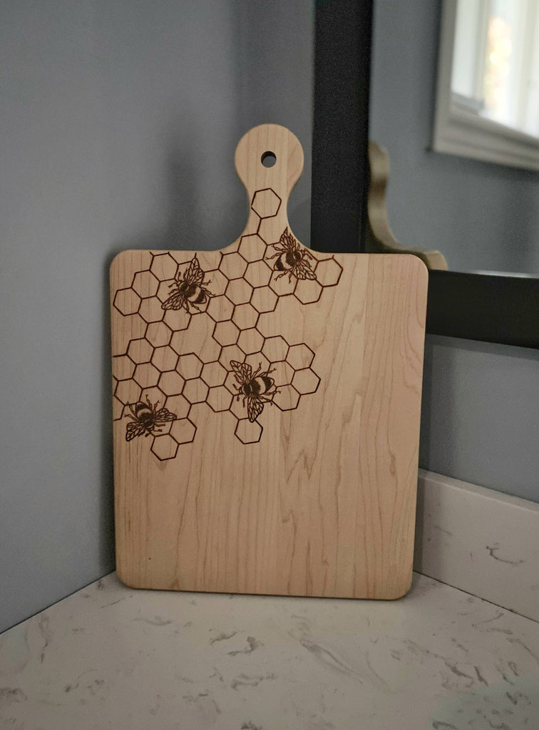 Bumblebee Cutting Board, Paddle Serving Board, Floral Decor