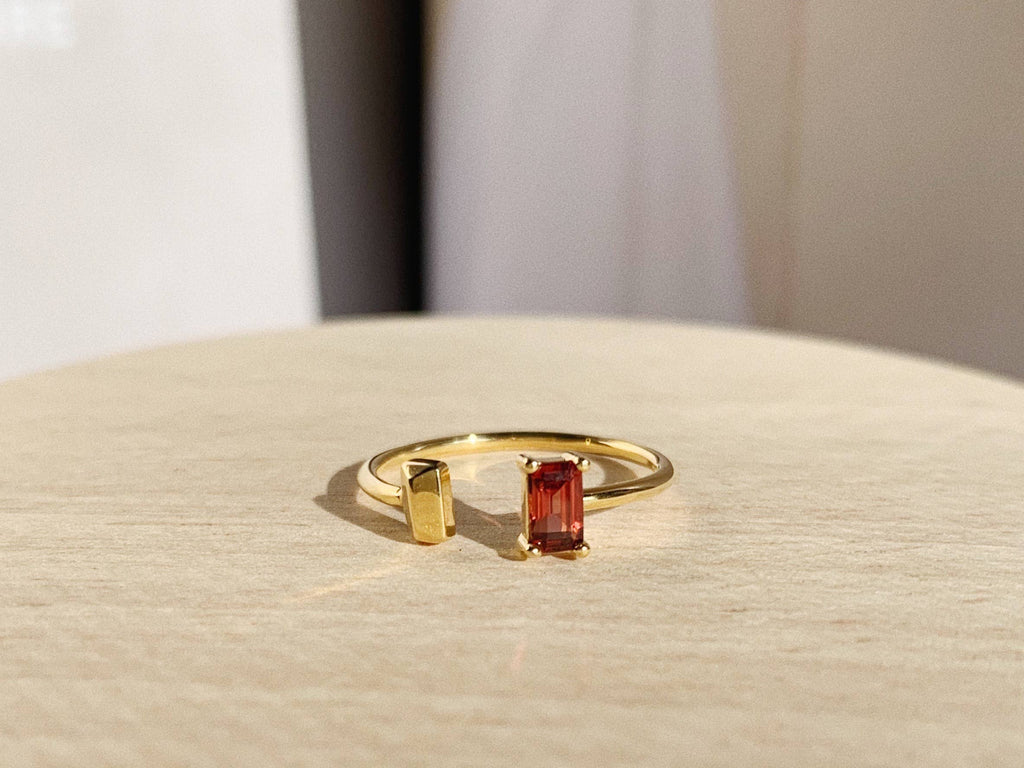 Asymmetric Baguette Garnet 14k Gold Ring