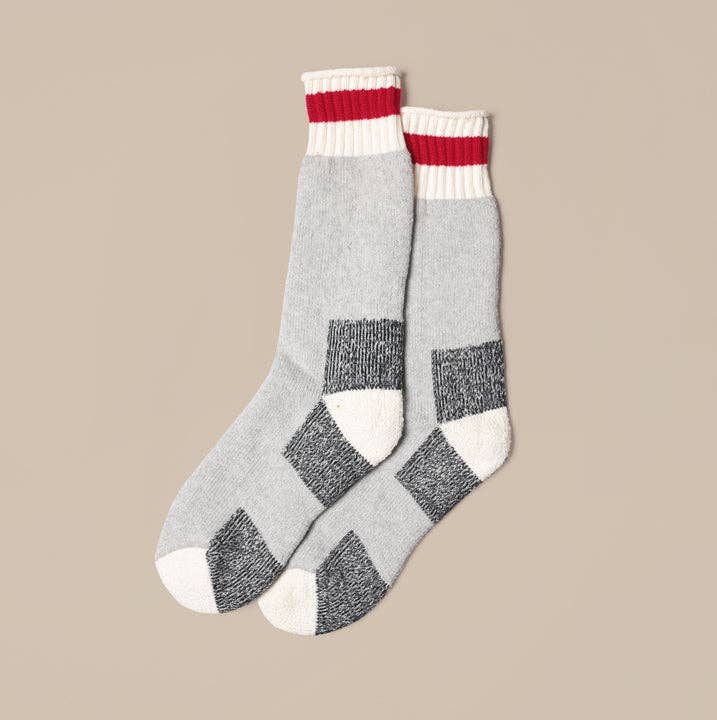 Camp Socks - Grey/Red Stripe: O/S